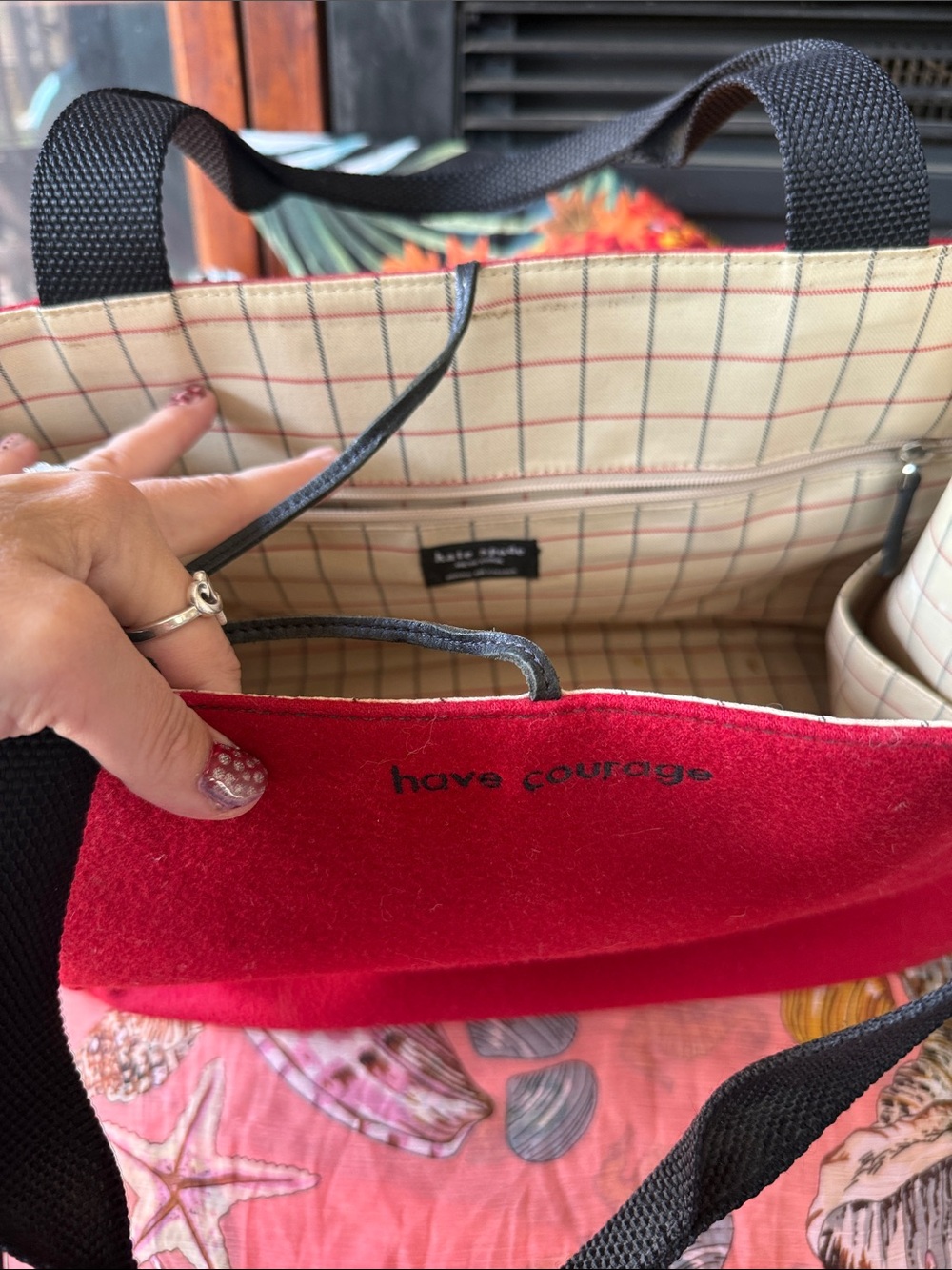 kate spade Red Tote with Black Handles and 'have courage' Detail. Vintage. - Picture 3 of 11